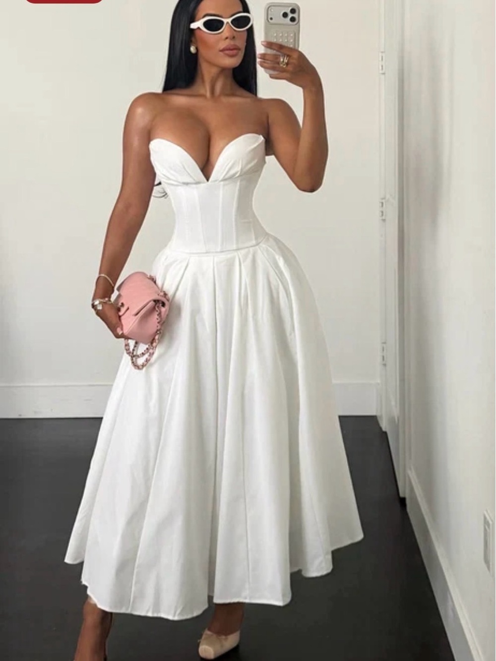 Strapless White Corset Midi Dress